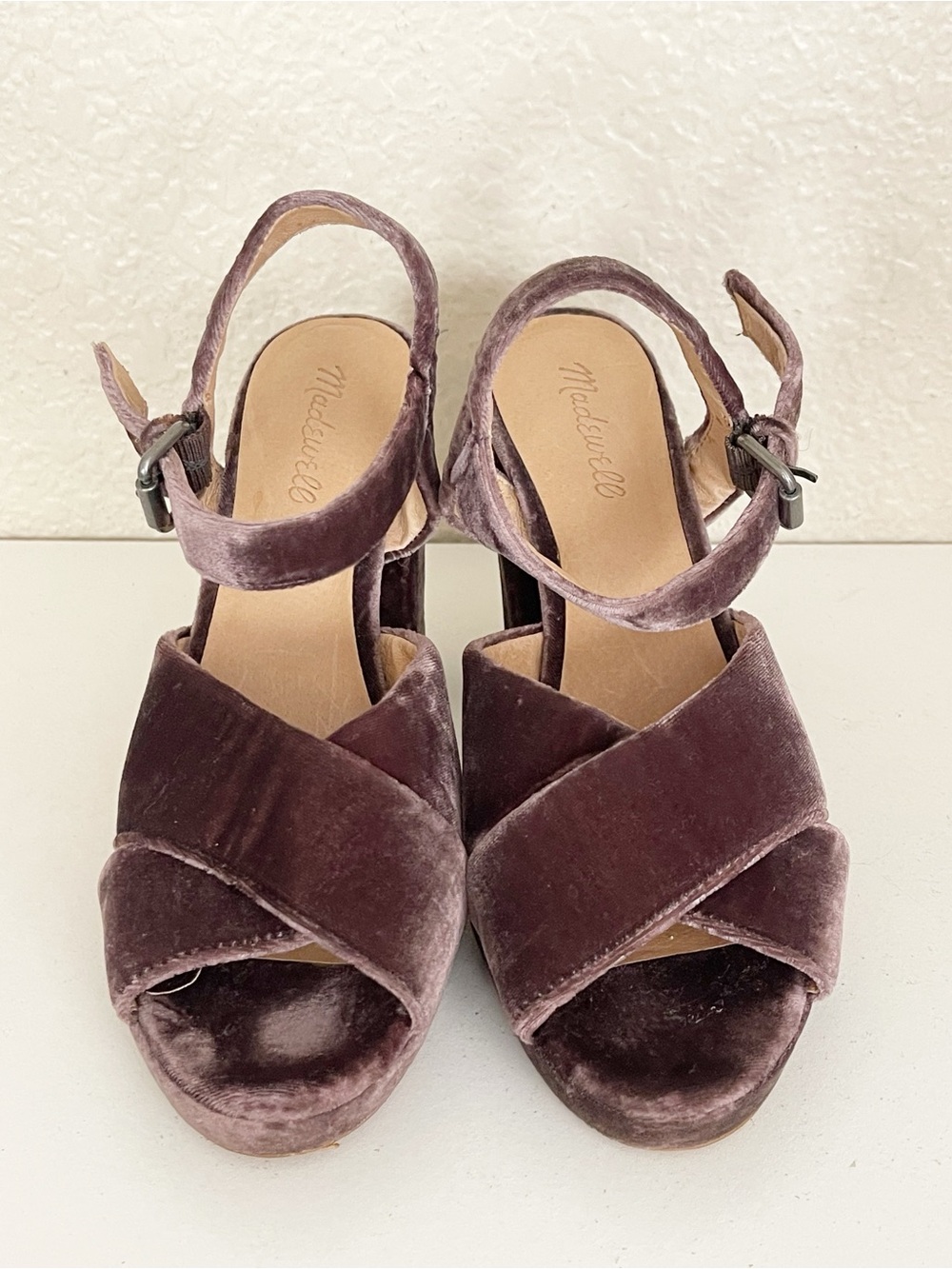 Madewell Vanessa Brown Velvet Heeled Sandals chunky block heel - Picture 12 of 13